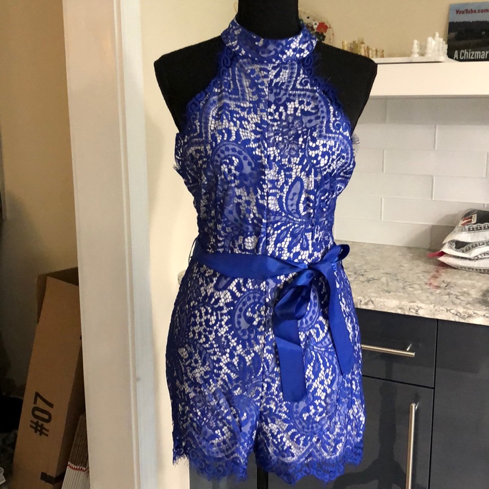 Fits 4-6 Romper Blue Halter lace